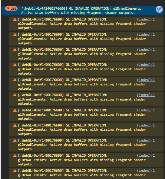 Screenshot of the fragment shader errors