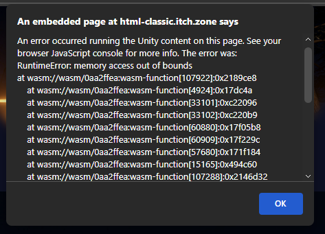 Screenshot of the initial error found in the web build