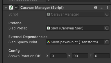 Unity inspector showing headers separating types of fields