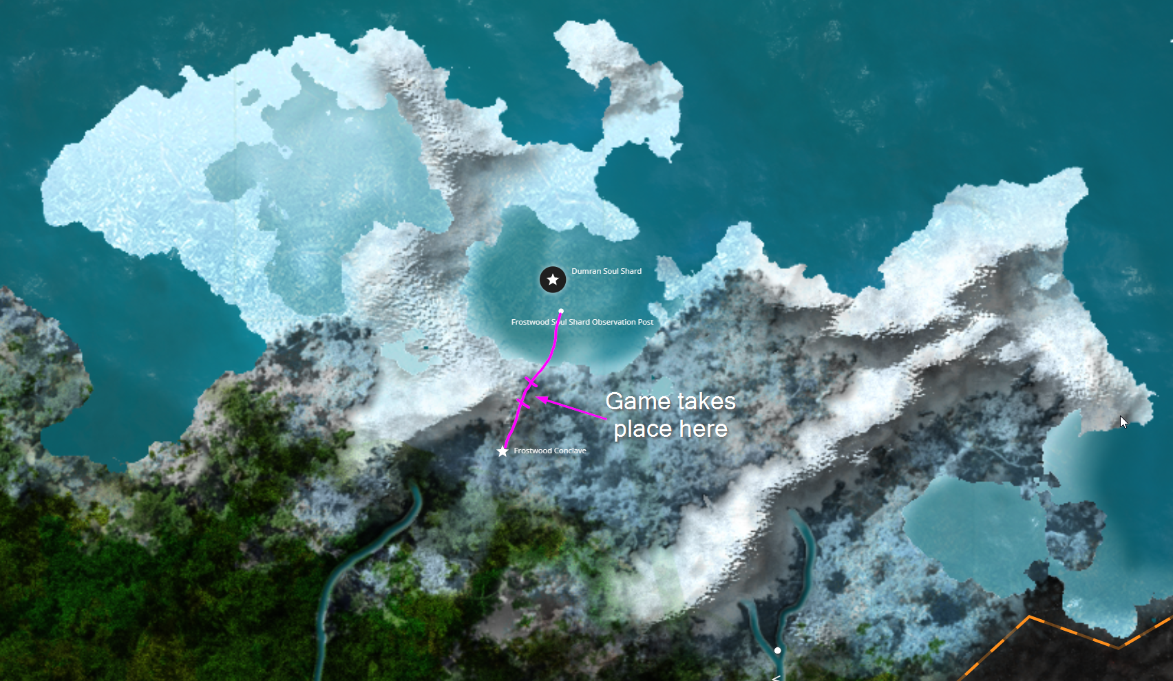 A map of Dumra showing the route the caravan is traveling on